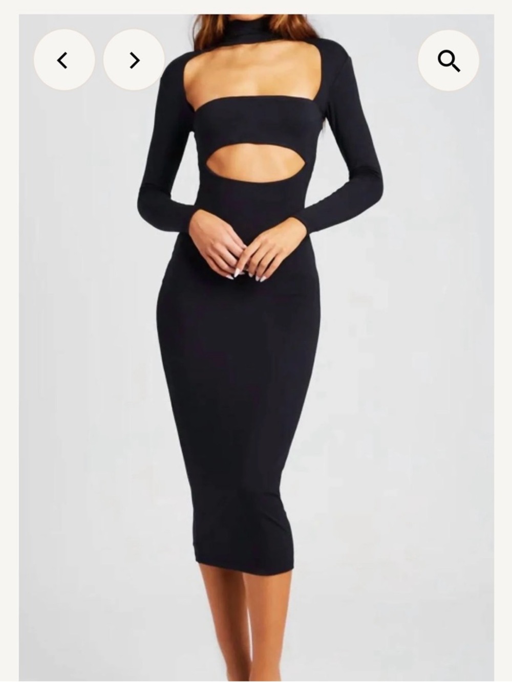SER.O.YA Black Long Sleeve Cutout Bodycon Midi Dress